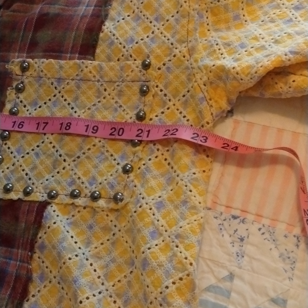 POL Patchwork Button-Front Top in Yellow and Burg… - image 4